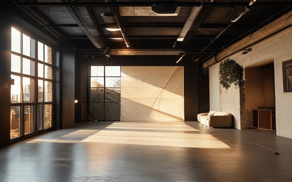 Contemporary Auckland photography studio with carefully placed track lighting